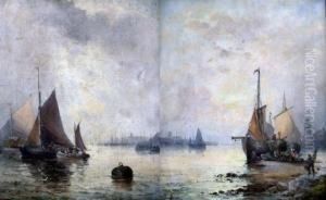 Fishing Boats At Dawn And Dusk by William Georges Thornley