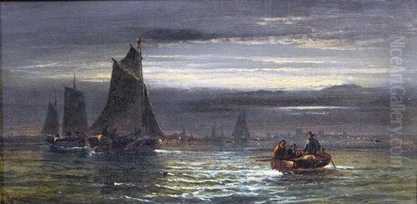 Sailing And Rowing Boats In The Moonlight - view 1