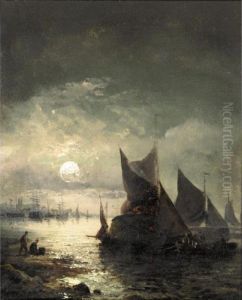 Boats In Moonlight by William Georges Thornley