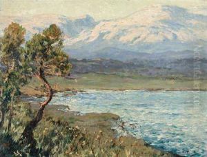 Bords De Lac Au Pied Des Montagnes by William Georges Thornley