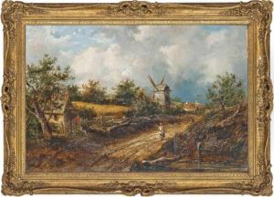 Rustics On A Track Before A Windmill