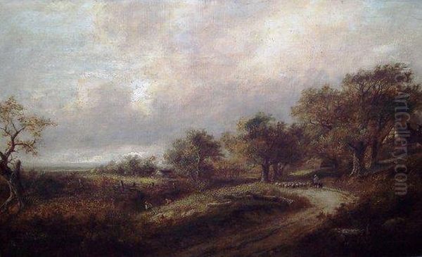 Shepherd And Flock On Country Road - view 1