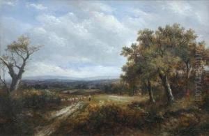 A Shepherd With Sheep In A Wooded Landscape by Joseph Thors