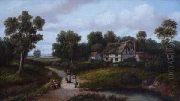 Rural View With Figuresand Cottage - view 1
