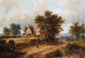 A Wooded Landscape With Figures On Apath by Joseph Thors