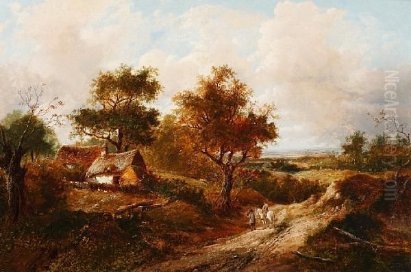 Extensive Country Landscape With Cottages,figures And Horse And Rider On A Track - view 1