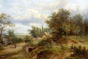 Figures On A Path In A Wooded Landscape by Joseph Thors