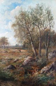 Landscape With Silver Birch And Figures Gathering Firewood