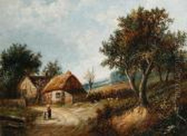 Mother And Child By A Cottage - view 1