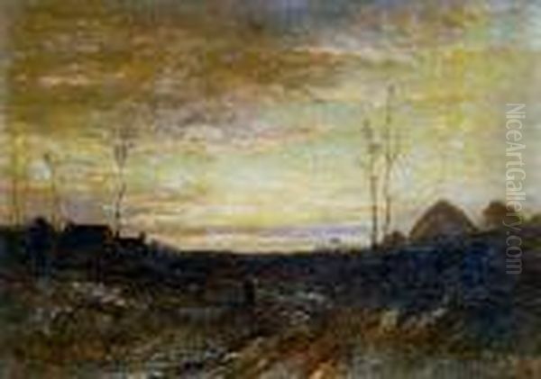 Sunrise, Haystacks And Cottages In The Distance - view 1