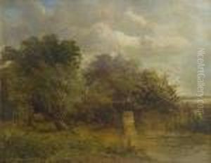 Figure On A Bridge In A River Landscape Figure On A Bridge In A River Landscape