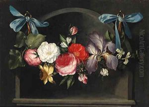 A Garland of Flowers hanging before a Niche by Daniel Seghers