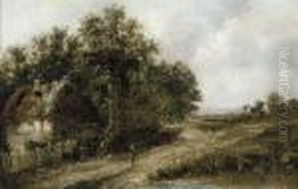 A Figure On A Country Path By A Cottage - view 1
