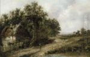A Figure On A Country Path By A Cottage A Figure On A Country Path By A Cottage