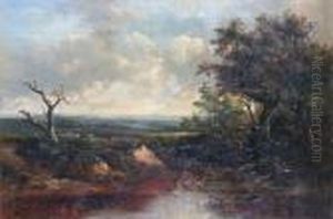 River Landscape With A Windmill In The Distance River Landscape With A Windmill In The Distance
