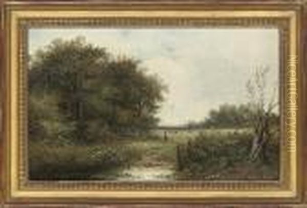 A Herder Approaching A Lily Pond; And Feeding The Chickens - view 1