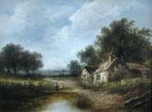 A Woman Collecting Kindling By A Duck Pond