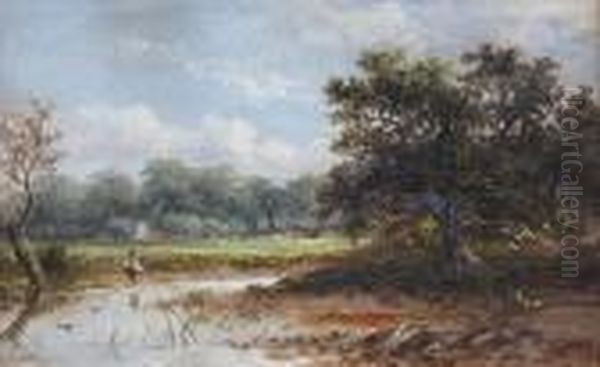 Boy Fishing By A Stream - view 1