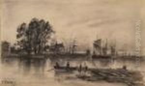 An Estuary Scene With Figures In A Rowing Boat by Joseph Thors