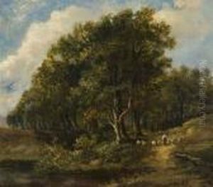 Shepherd And His Flock In A Woodland Landscape Shepherd And His Flock In A Woodland Landscape