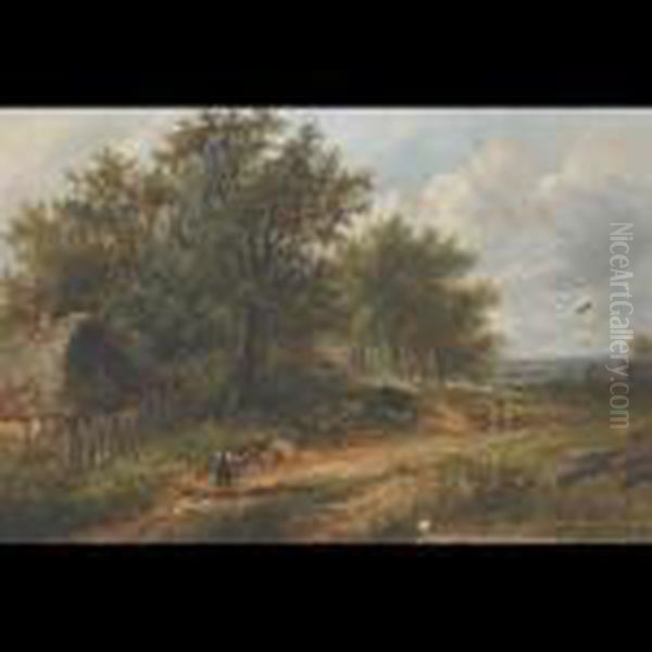 Wayfarer, Shepherd And Flock On A Country Lane - view 1