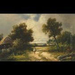 Traveller On Horseback In Stormy Landscape by Joseph Thors
