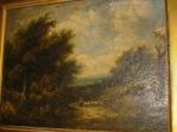 And Flock On A Track In A Wooded Landscape - view 1