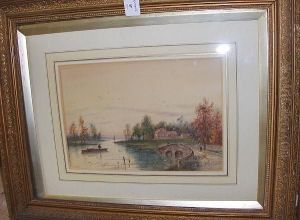 River Scene, With Figure Fishing From A Boat, 1891 by Joseph Thors