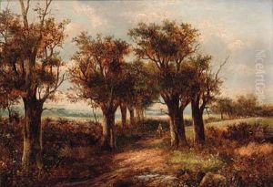 A Figure On A Wooded Track; And Cottages In A Landscape