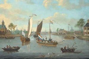 The river Amstel, looking towards the Hooge Sluis, a view of Amsterdam beyond by Jacobus Storck