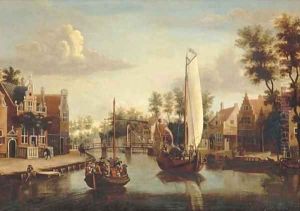A view of Maarsen, with a ferry and a saling boat on the river Vecht 2