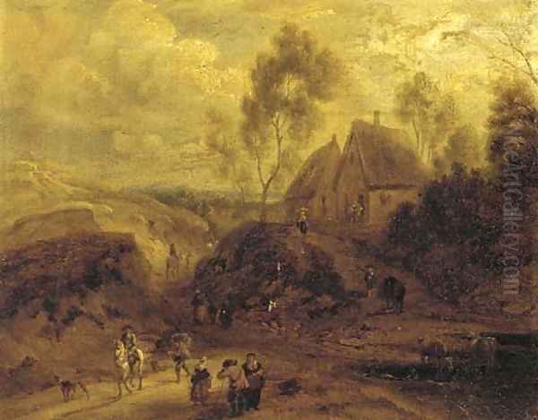 A landscape with figures on a track, a house in the distance - view 1