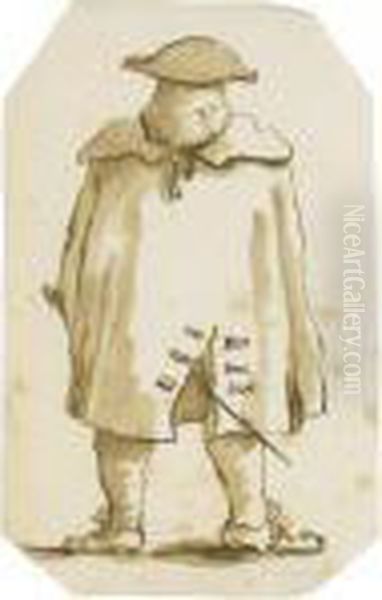 Caricature Of A Man Seen From Behind Wearing A Wig, A Tricornand A Cape - view 1
