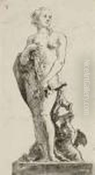 Caricature Of A Standing Cavalier Leaning On A Staff - view 1