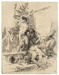 Punchinello Talking To Two Magicians, From: Scherzi by Giovanni Battista Tiepolo