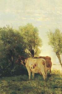 Cattle in a landscape by Pieter Stortenbeker