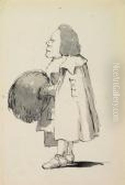 Caricature Of A Short Gentleman Holding A Muff - view 1