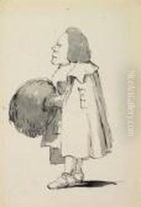 Caricature Of A Short Gentleman Holding A Muff
