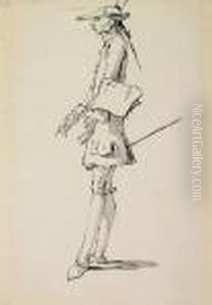 Caricature Of A Tall Gentleman Holding A Sword - view 1