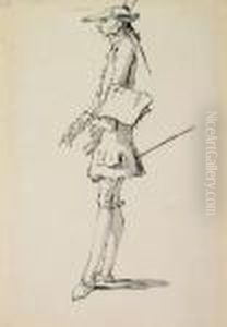 Caricature Of A Tall Gentleman Holding A Sword