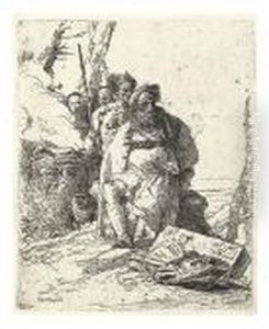 Mago Con Quattro Figure Presso Un'ara Fumante. by Giovanni Battista Tiepolo