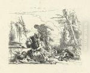 Donna Con Le Braccia Incatenate E Quattro Figure. by Giovanni Battista Tiepolo