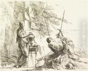A Woman With Her Hands On A Vase, A Soldier And A Slave