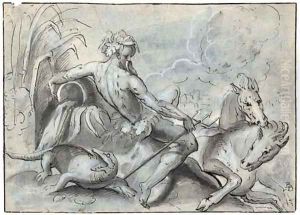 Alpheus reclining on a river bank by Prague School