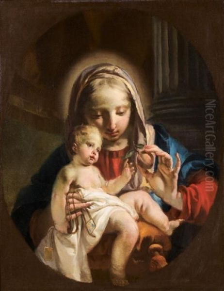 La Vierge A L'enfant A La Grenade Dans Un Ovale Peint - view 1