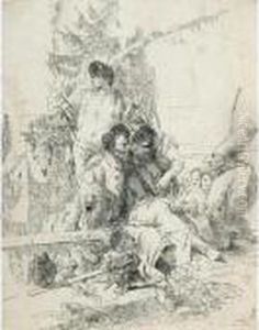 Pulcinella, Due Maghi Ed Un Efebo (dalla Serie Dei Capricci,1744) by Giovanni Battista Tiepolo
