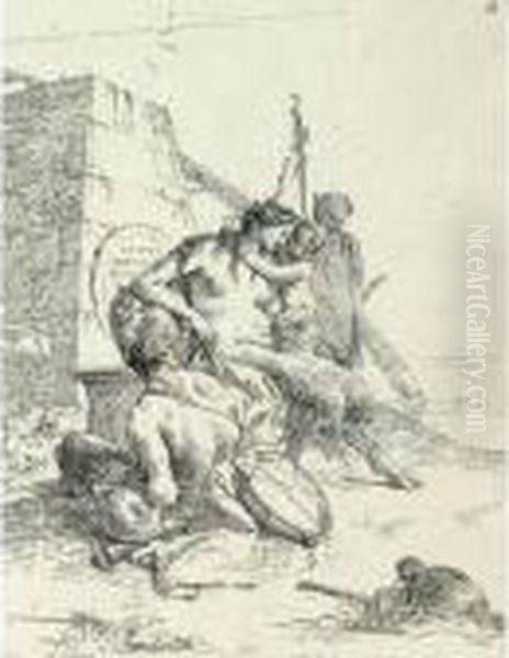 Famiglia Di Satiri Con Obelisco (dalla Serie Degli Scherzi,1735-40) - view 1