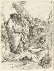 Woman Kneeling In Front Of Magicians And Other Figures, From
