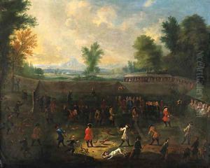 A fox-tossing match with elegant company spectating