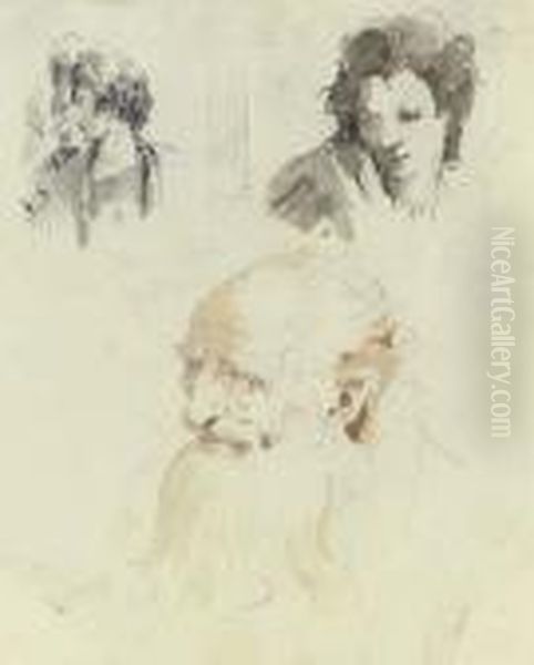 The Head Of An Old Man; Three 
Men, Bust-length, In Profile To The Left, Representing The Three Ages Of
 Man; And The Head Of A Youth Looking Down, Perhaps For A Rinaldo - view 1
